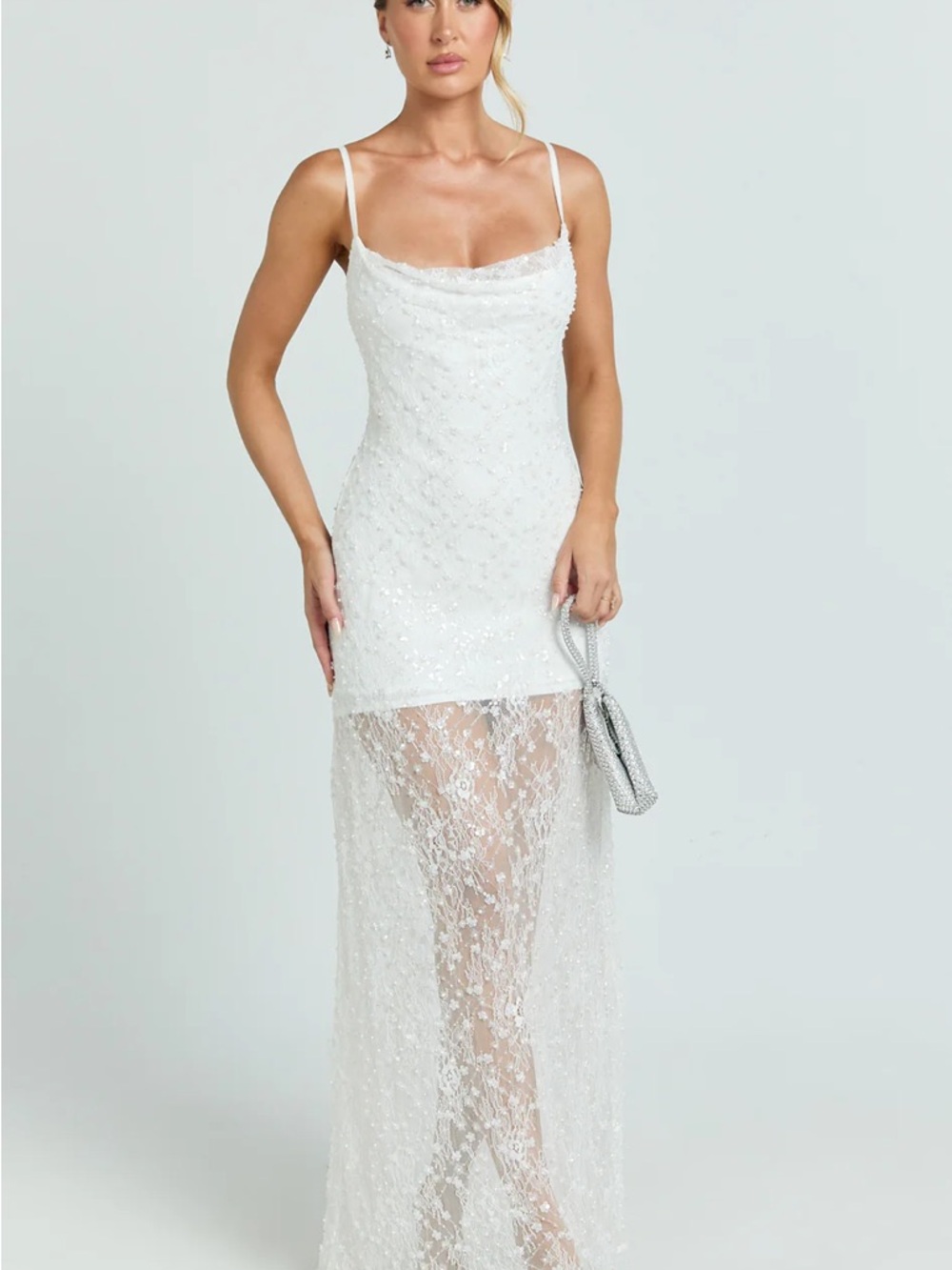 Showpo White Lace Sequin Slip